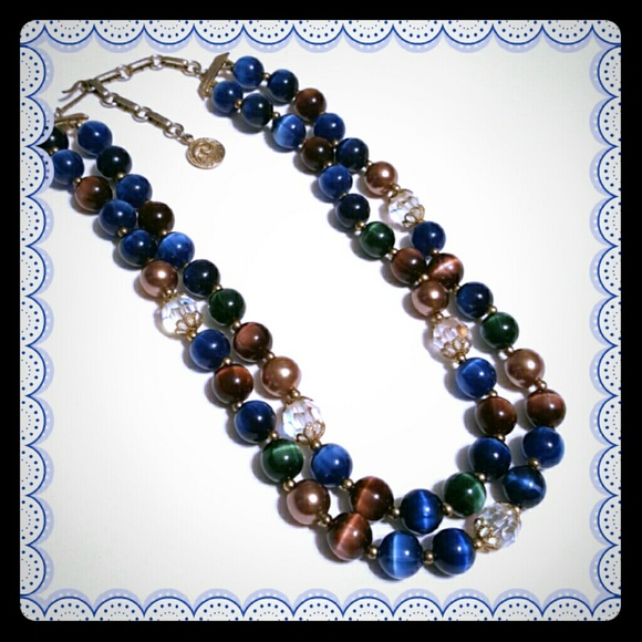 2 strand multicolor necklace vintage style
