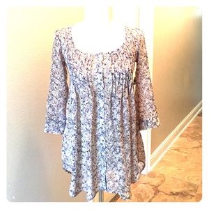 Xhilaration Floral Tunic Blouse w/ Ruffle Detail