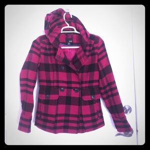 Pink and black pea coat