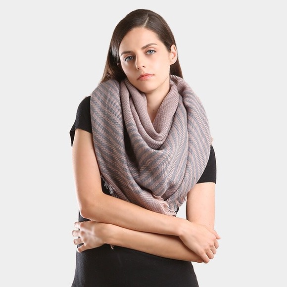 Accessories - HERRINGBONE STRIPE FRAYED EDGE BLANKET SCARF