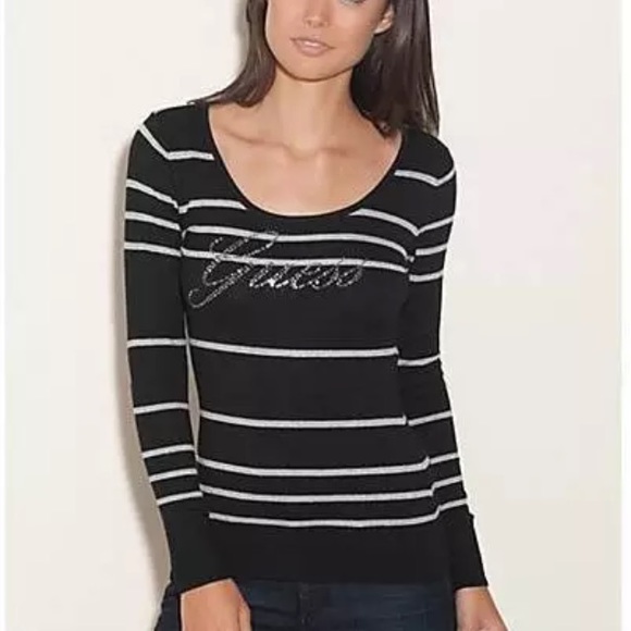 NEW GUESS ENCHANTED SCOOP NECK LOGO SWEATER TOP - Picture 1 of 4