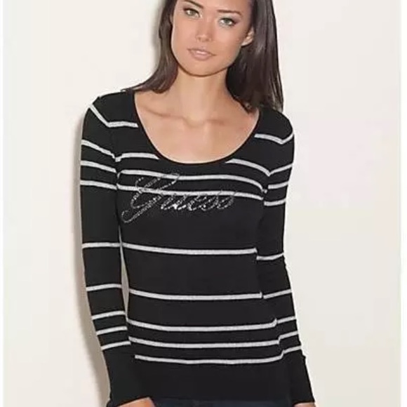 NEW GUESS ENCHANTED SCOOP NECK LOGO SWEATER TOP - Picture 4 of 4