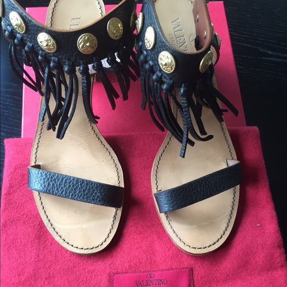 Valentino Fringe Grained Leather Sandal