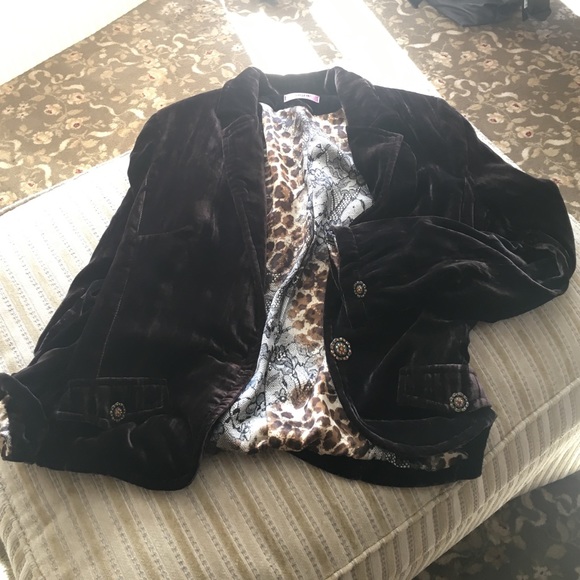 Brown Velvet Blazer w/ Animal Print Lining sz S - Picture 1 of 4