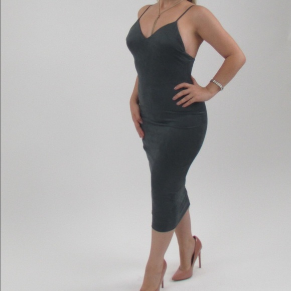 Suede bodycon spaghetti strap dress. - Picture 2 of 7