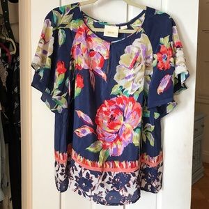 Floral silk blouse Anthropologie NWT