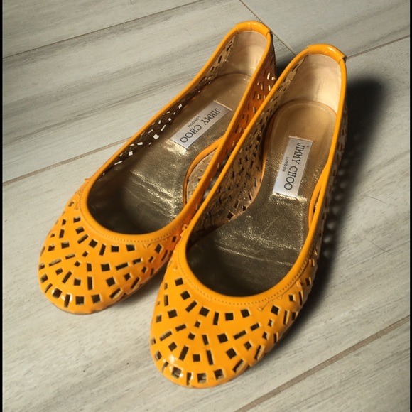 Jimmy Choo Yellow Wells Perforated Patent Flats