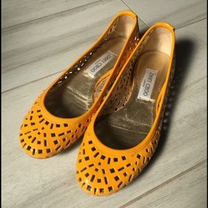 Jimmy Choo Yellow Wells Perforated Patent Flats