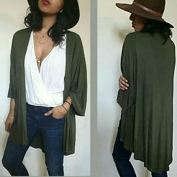 💕LAST ONE💕TOTAL BABE OLIVE GREEN RIBBED CARDIGAN - Picture 2 of 4