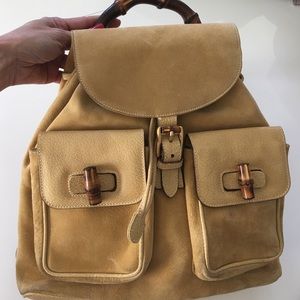 Gucci suede, leather, bamboo backpack