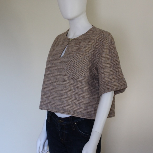 Vintage 1970's Plaid Oversized Crop Top - Picture 2 of 4