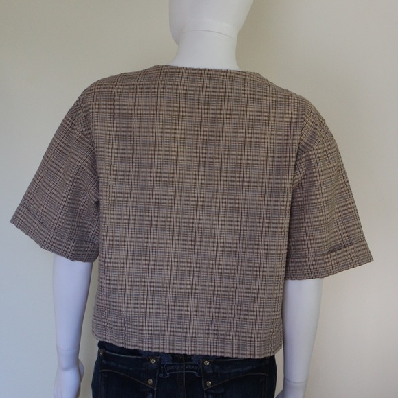 Vintage 1970's Plaid Oversized Crop Top - Picture 3 of 4