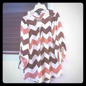 NWT cream with maroon and dark pink chevron shirt