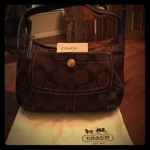 Brown/Dark Brown & Leather "Coach" Shoulder Bag