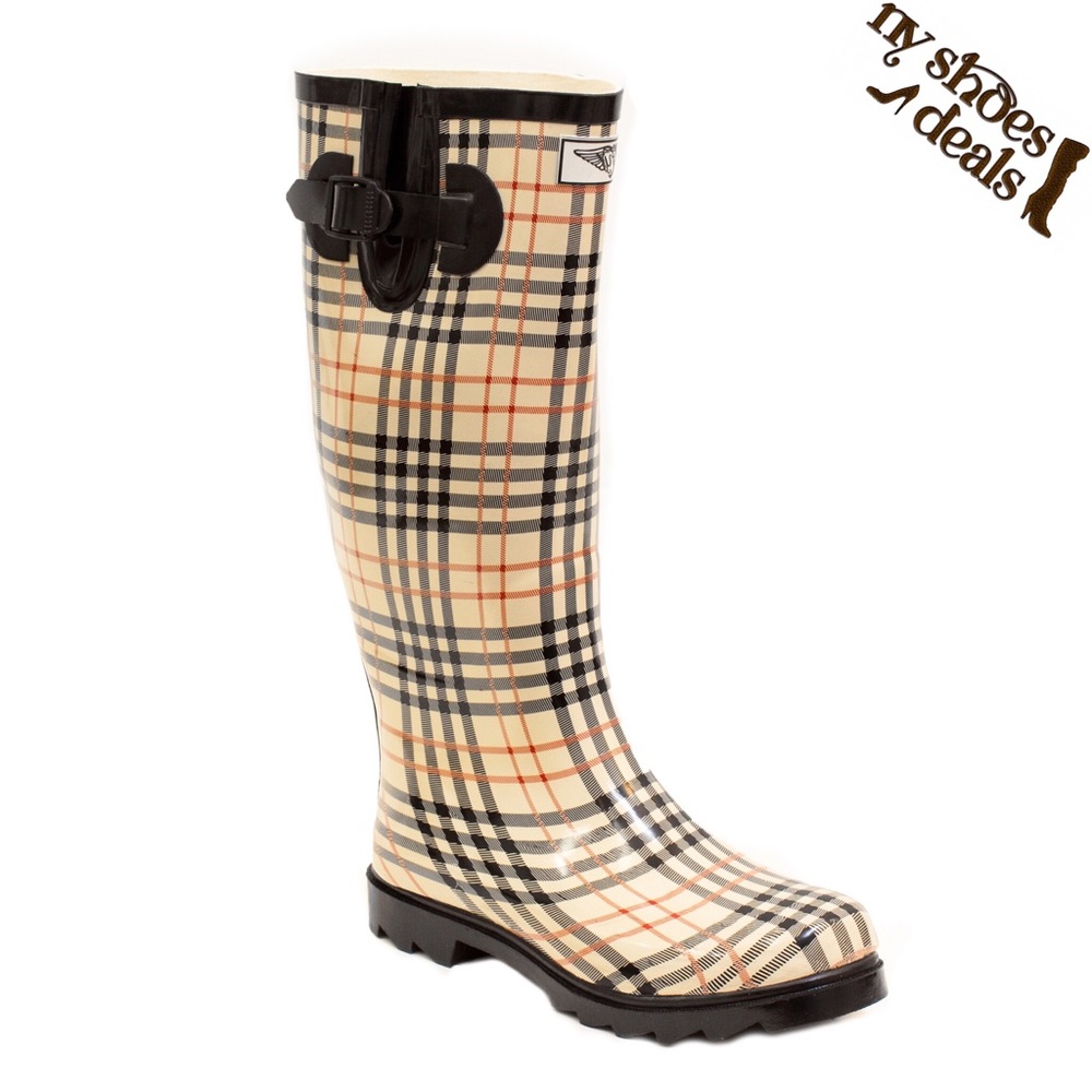Women's Plaid Checkered Rubber Rainboots RB1417 - Picture 1 of 4