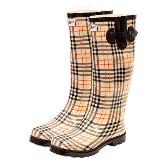 Women's Plaid Checkered Rubber Rainboots RB1417 - Picture 2 of 4