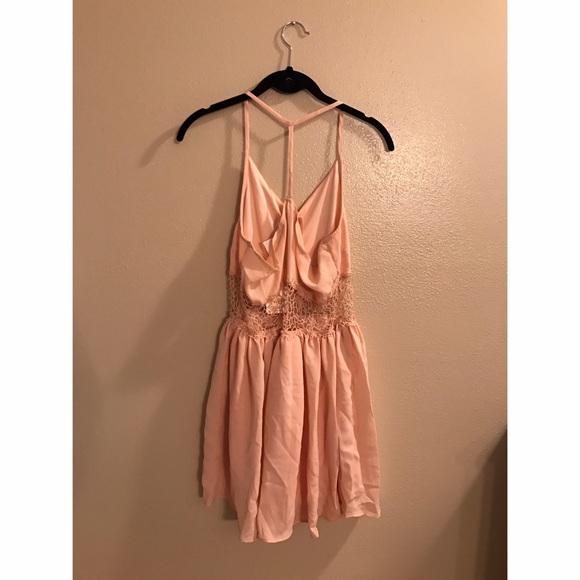 Blush Button Up Dress with lace center cut outs - Picture 2 of 4