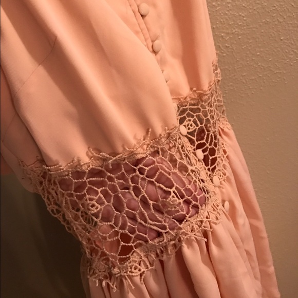 Blush Button Up Dress with lace center cut outs - Picture 3 of 4