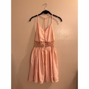 Blush Button Up Dress with lace center cut outs