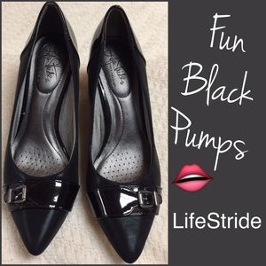 LifeStride Black Buckle Pumps Heels
