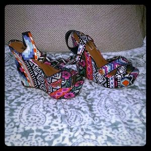 Strappy multi-color high wedges