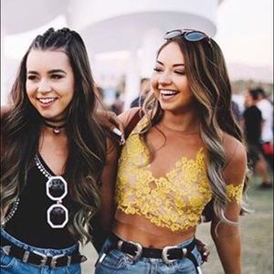 FOR LOVE AND LEMONS YELLOW PRIMROSE LUAU CROP TOP