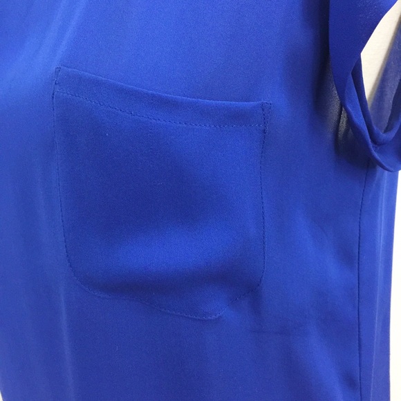 [ joie ] blue silk cap sleeve top with pocket - Picture 6 of 8