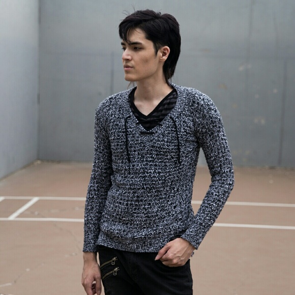 Rue21 Sweaters - Grey Black Laceup Vneck Boyfriend Sweater Waffle S Rue21 Sweaters - Grey Black Laceup Vneck Boyfriend Sweater Waffle S