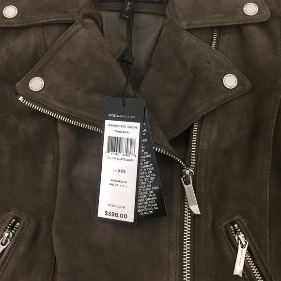 BCBGMAXAZRIA slate grey suede biker jacket - Picture 4 of 4