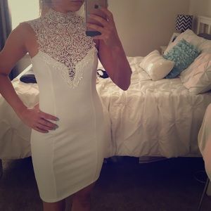 White high neck body con dress