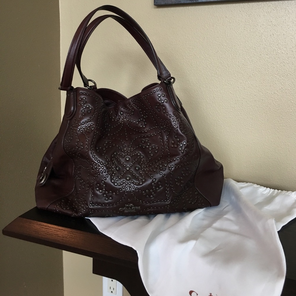 Coach Large Edie bag with mini studs in Oxblood