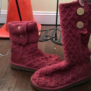 Medium length high sweater cross stitch red Uggs