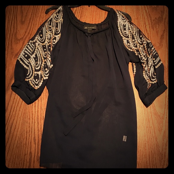 Sheer blue top with cut out sleeves