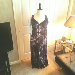 Navy tye dye maxi dress with lace crochet back.
