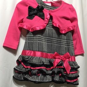 Infant pink plaid dress with ruffles with bows
