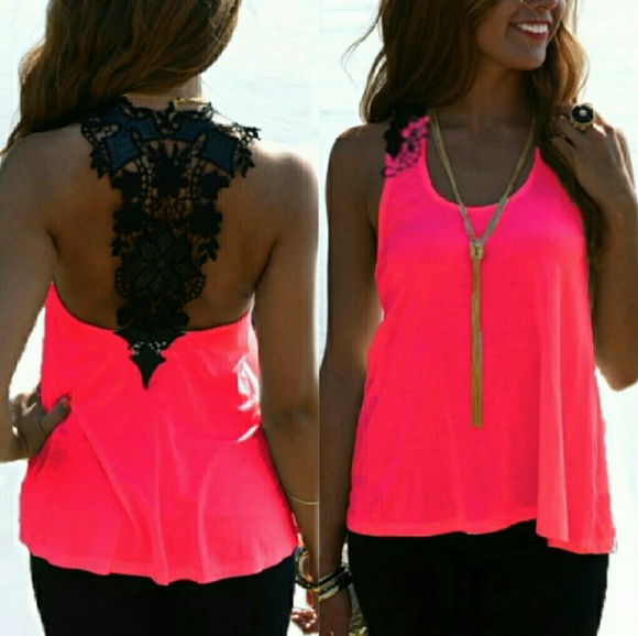 Bright Tank with Black Lace Racerback