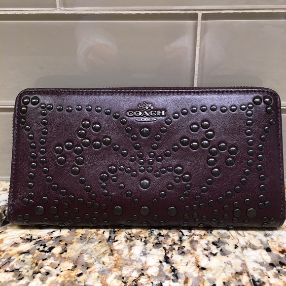 Coach wallet with mini studs in Oxblood