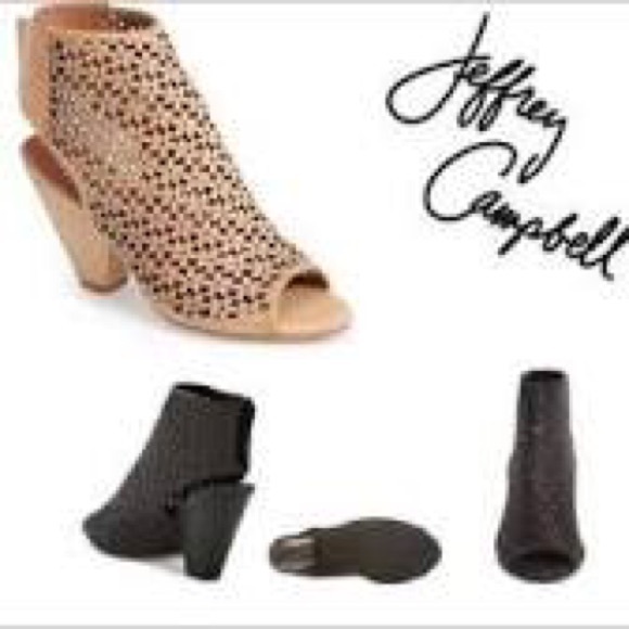 JEFFREY CAMPELL TAN TOE PEEP BOOTIES. - Picture 3 of 4