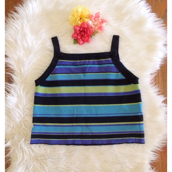 Vintage Tops - 90's Vintage High Neck Striped Crop Tank 🍒