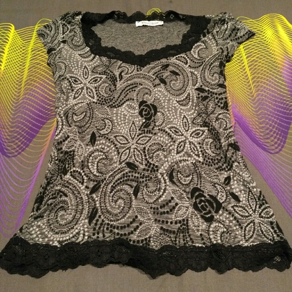 Black Floral Lace Blouse WHBM