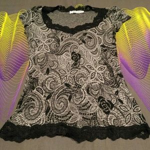 Black Floral Lace Blouse WHBM