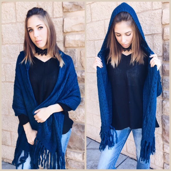Indigo Hooded Shawl/Wrap - Picture 2 of 3
