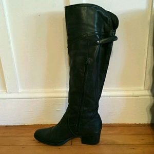Knee High Black Leather Boots w/ Heels