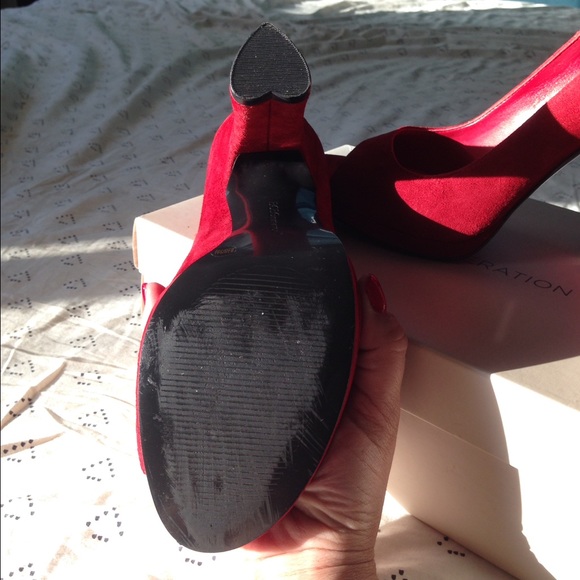 BCBGeneration Red Suede Peeptoe Heart Heels - Picture 4 of 4