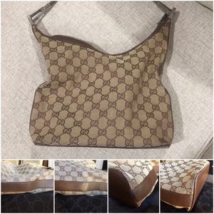 Gucci canvas bag w leather trim. AUTHENTIC