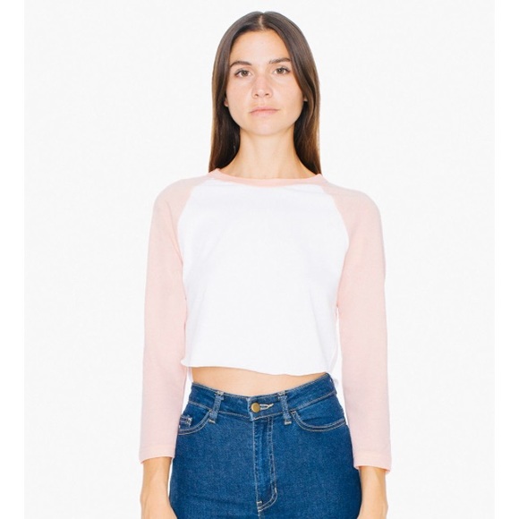 White/Apricot PolyCotton Cropped 3/4 Sleeve Raglan