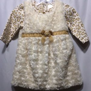Infant girl white winter dress with leopard onsie
