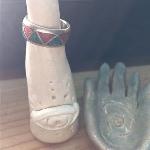 Turquoise and Coral Inlaid Ring