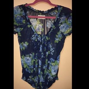 abercrombie & fitch blue floral blouse