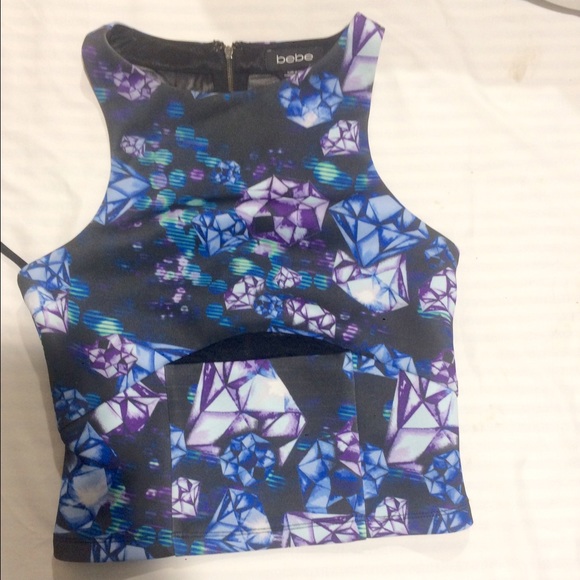 BEBE PRINTED CROP MESH PANELED